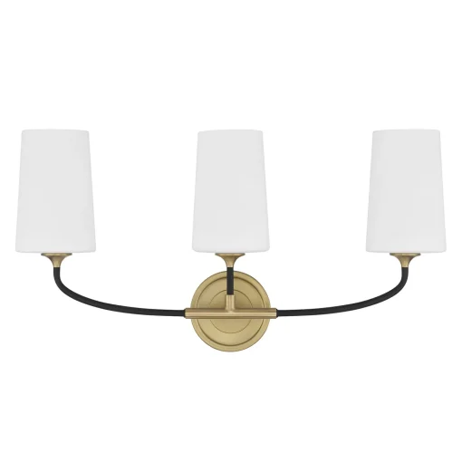 Logan 3 Light Vanity, Black and Brushed Brass