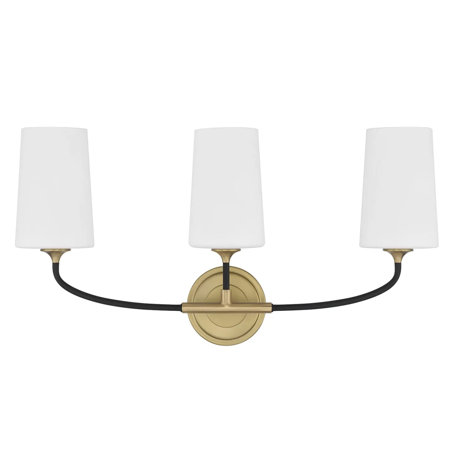 Logan 3 Light Vanity, Black and Brushed Brass