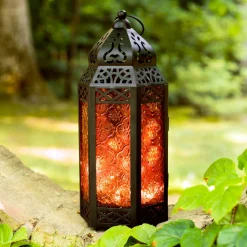Marrakesh Lantern with String Lights, Red
