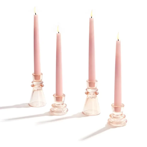 Millie Glass Taper Candle Holders, Set of 4, Blush