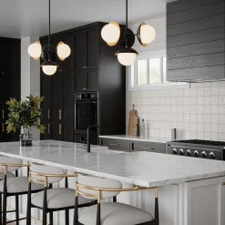 Mira 4 Globe LED Pendant, Matte Black and Satin Brass