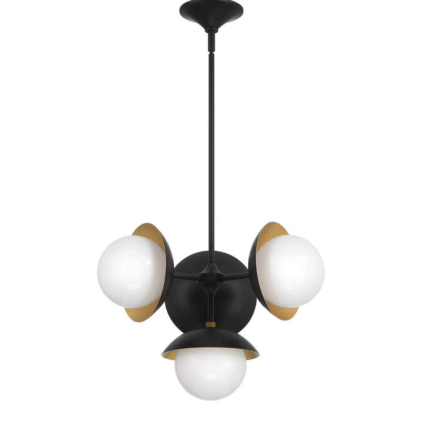 Mira 4 Globe LED Pendant, Matte Black and Satin Brass