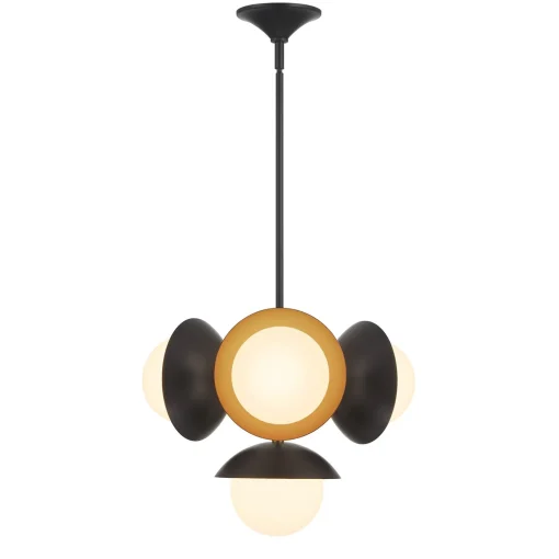 Mira 4 Globe LED Pendant, Matte Black and Satin Brass
