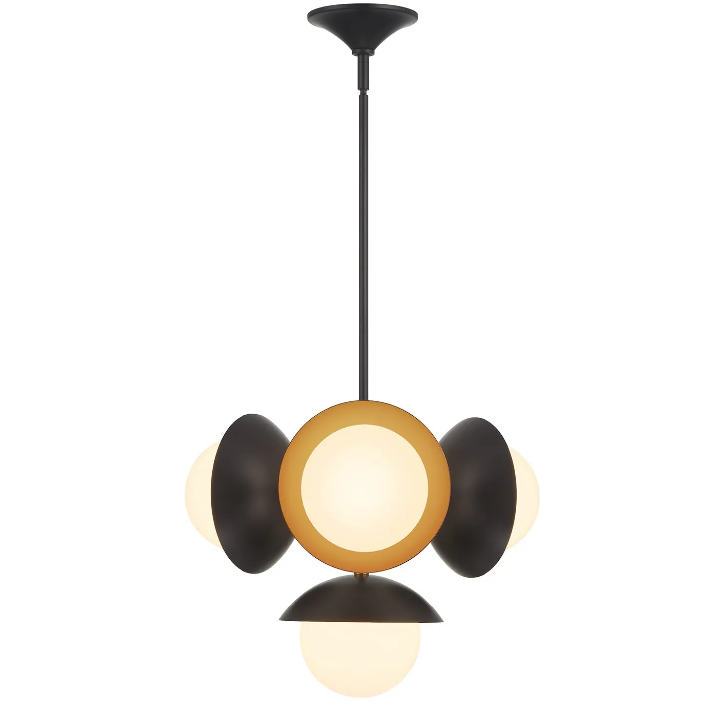 Mira 4 Globe LED Pendant, Matte Black and Satin Brass