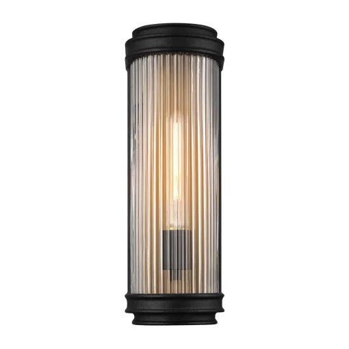 Open Box Bristol Outdoor Wall Light, Matte Black with Brass Accents
