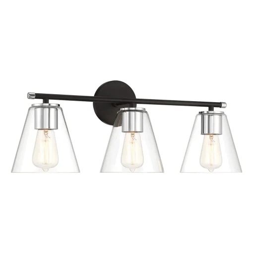 Open Box Carlisle 3 Light Vanity, Matte Black and Chrome