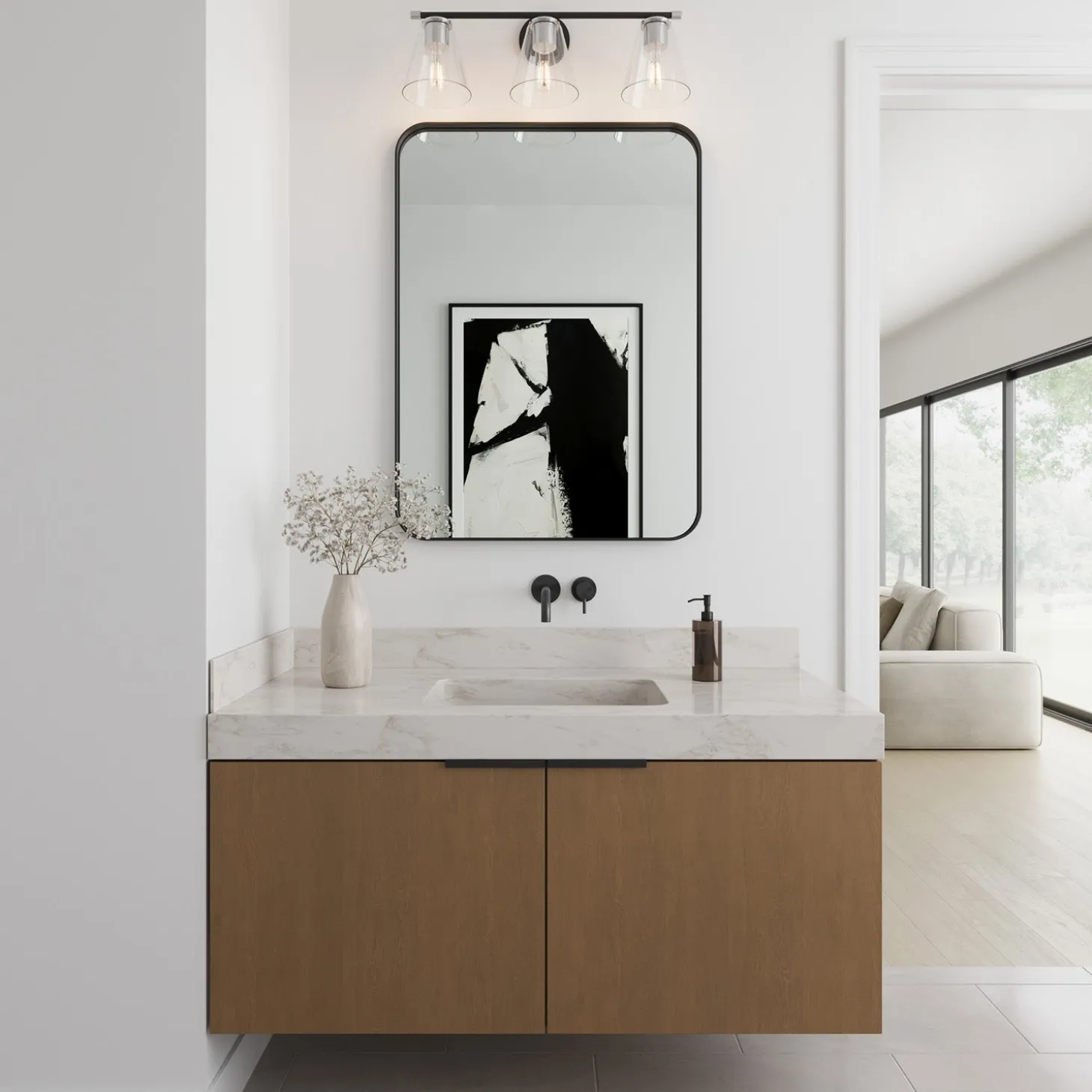 Open Box Carlisle 3 Light Vanity, Matte Black and Chrome