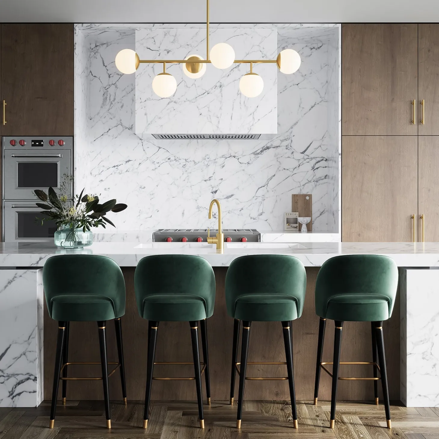 Open Box Castell 6 Globe Linear LED Pendant, Aged Brass