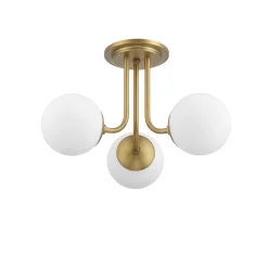 Open Box Castell 3 Globe LED Semi-Flush, Aged Brass