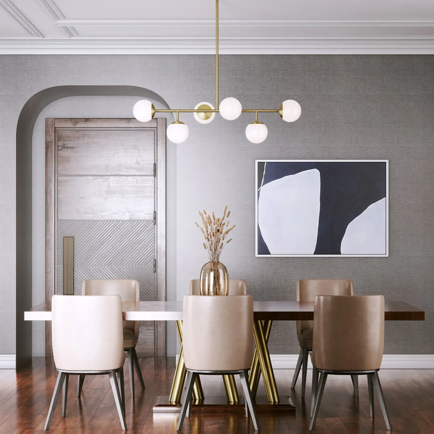 Open Box Castell 6 Globe Linear LED Pendant, Aged Brass