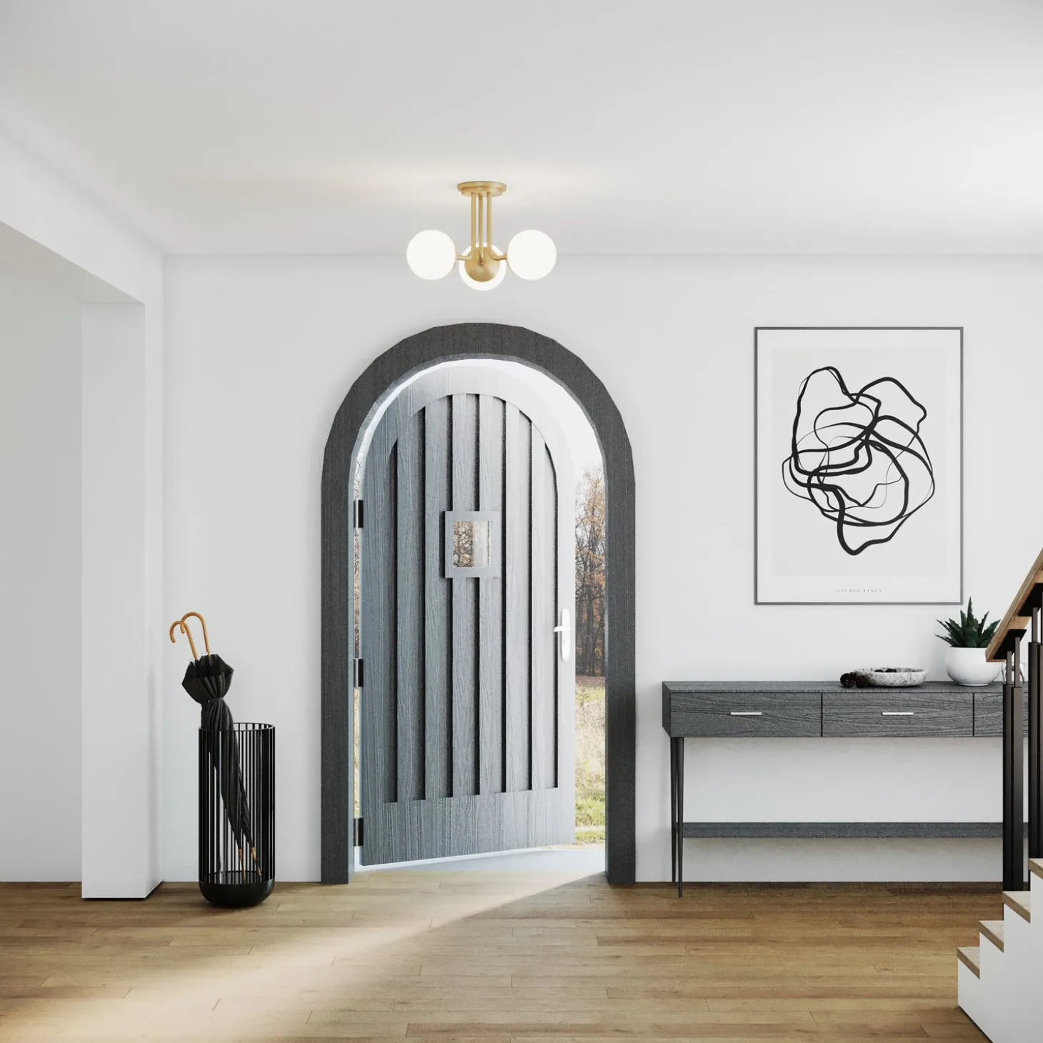 Open Box Castell 3 Globe LED Semi-Flush, Aged Brass