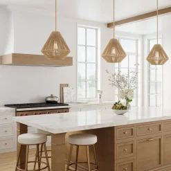 Open Box Farrah Small Jute Pendant, Natural and Aged Brass