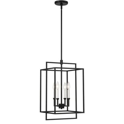 Open Box Noa 4 Light Pendant, Matte Black with White