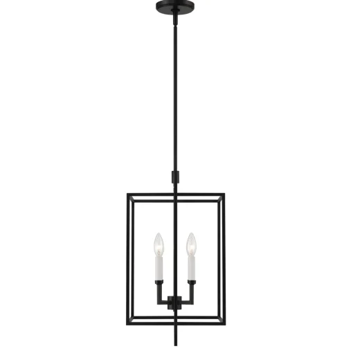 Open Box Noa 4 Light Pendant, Matte Black with White