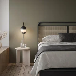 Open Box Powell LED Wall Sconce with Hooded White Globe, Matte Black