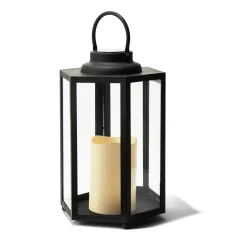 Open Box Rigel Hexagonal Metal Lantern with Solar LED Candle, Medium