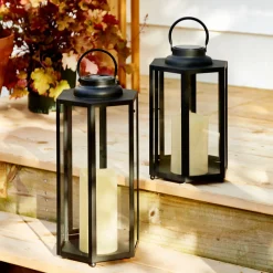 Open Box Rigel Hexagonal Metal Lantern with Solar LED Candle, Medium