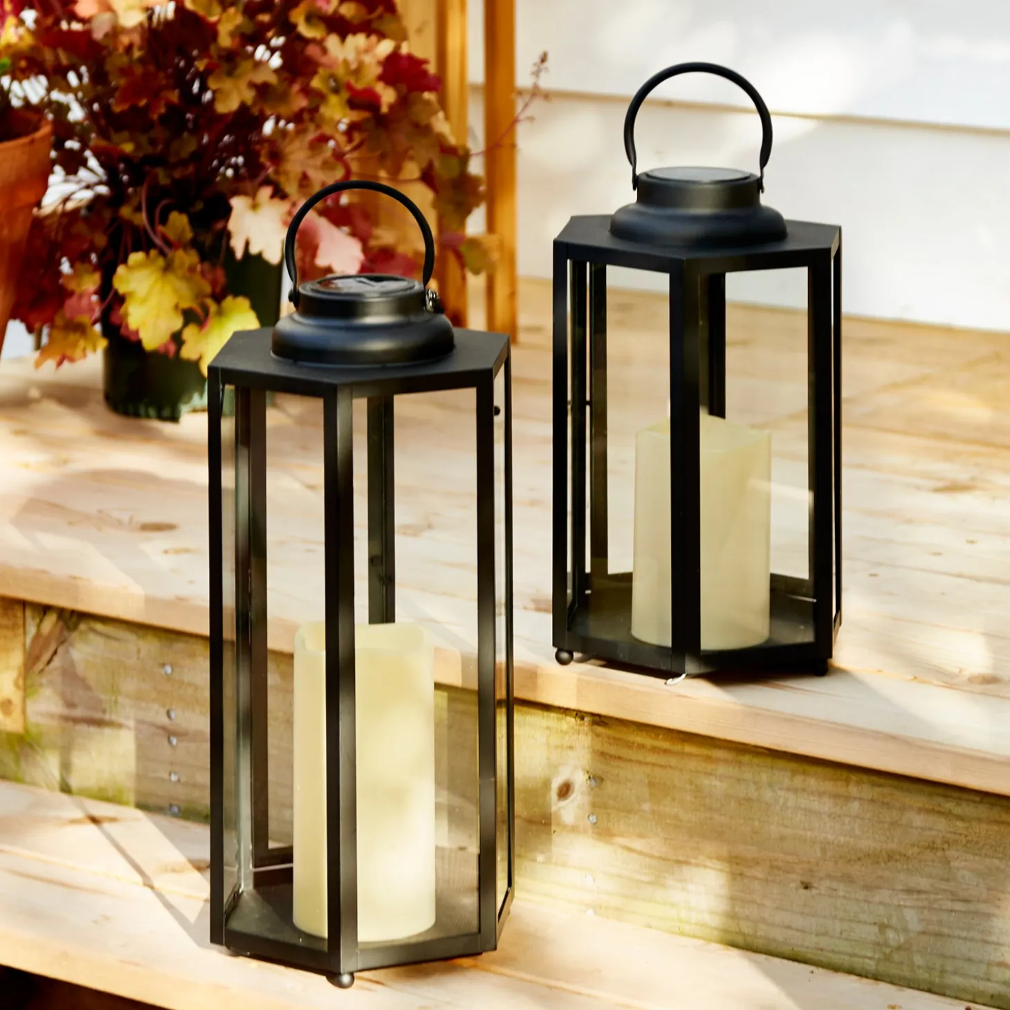 Open Box Rigel Hexagonal Metal Lantern with Solar LED Candle, Medium