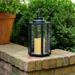 Open Box Rigel Hexagonal Metal Lantern with Solar LED Candle, Medium