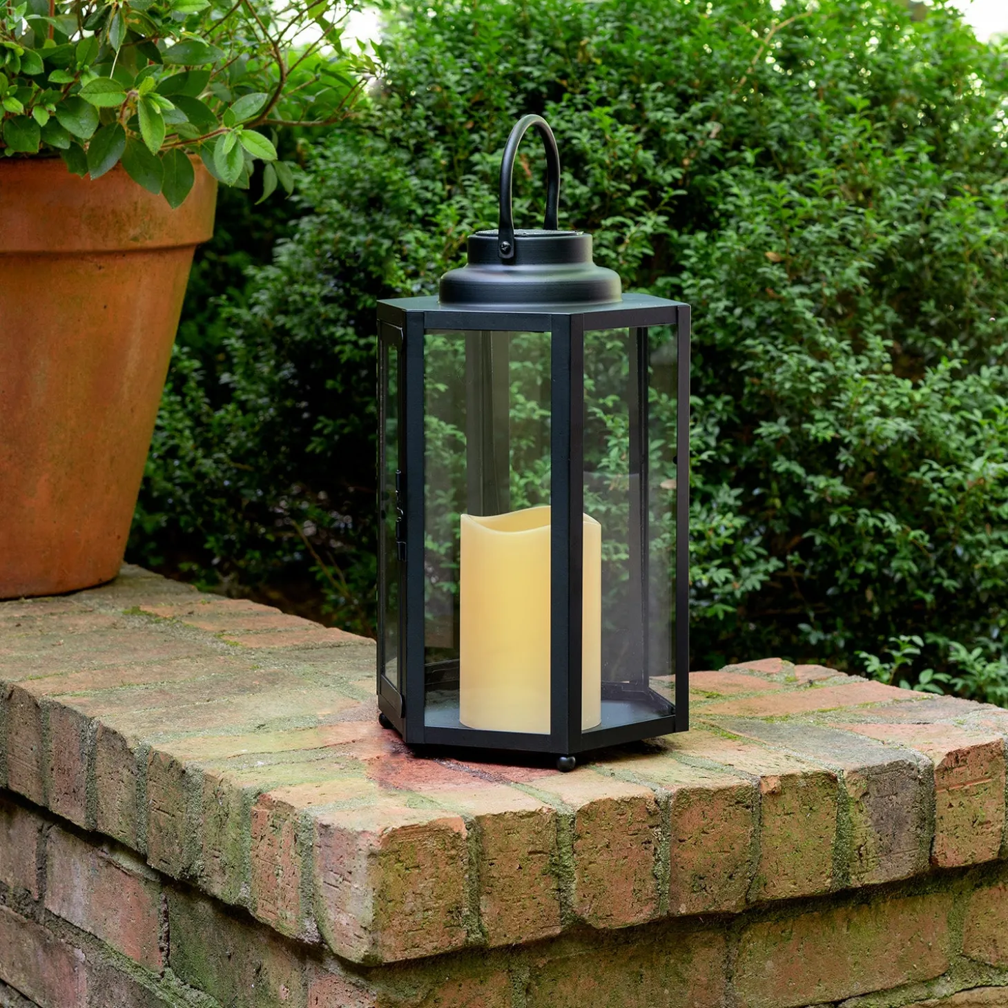 Open Box Rigel Hexagonal Metal Lantern with Solar LED Candle, Medium