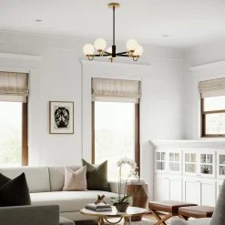 Open Box Ryan 5 Light Chandelier, Matte Black and Aged Brass