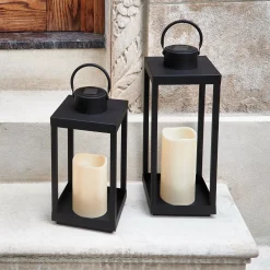 Open Box Velo Metal Lantern with Solar LED Candle, Large