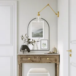 Owen Adjustable Two Arm Wall Light, Satin Brass