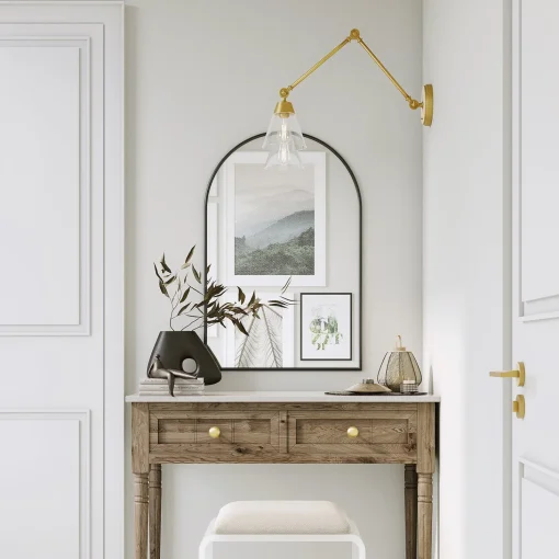 Owen Adjustable Two Arm Wall Light, Satin Brass
