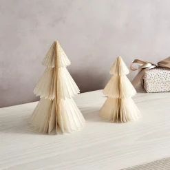 Pleated Paper Christmas Trees, Small Set of 2, Ivory