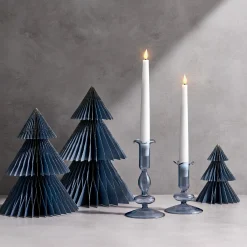 Pleated Paper Christmas Trees, Large Set of 2, Dusty Blue