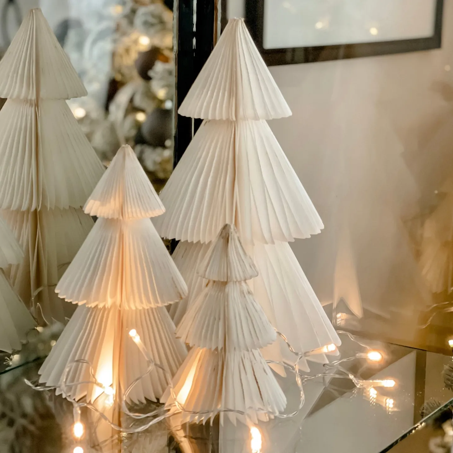 Pleated Paper Christmas Trees, Large Set of 2, Ivory