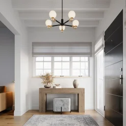 Ryan 5 Light Chandelier, Matte Black and Aged Brass