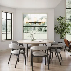 Ryan 5 Light Chandelier, Matte Black and Aged Brass