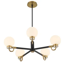 Ryan 5 Light Chandelier, Matte Black and Aged Brass
