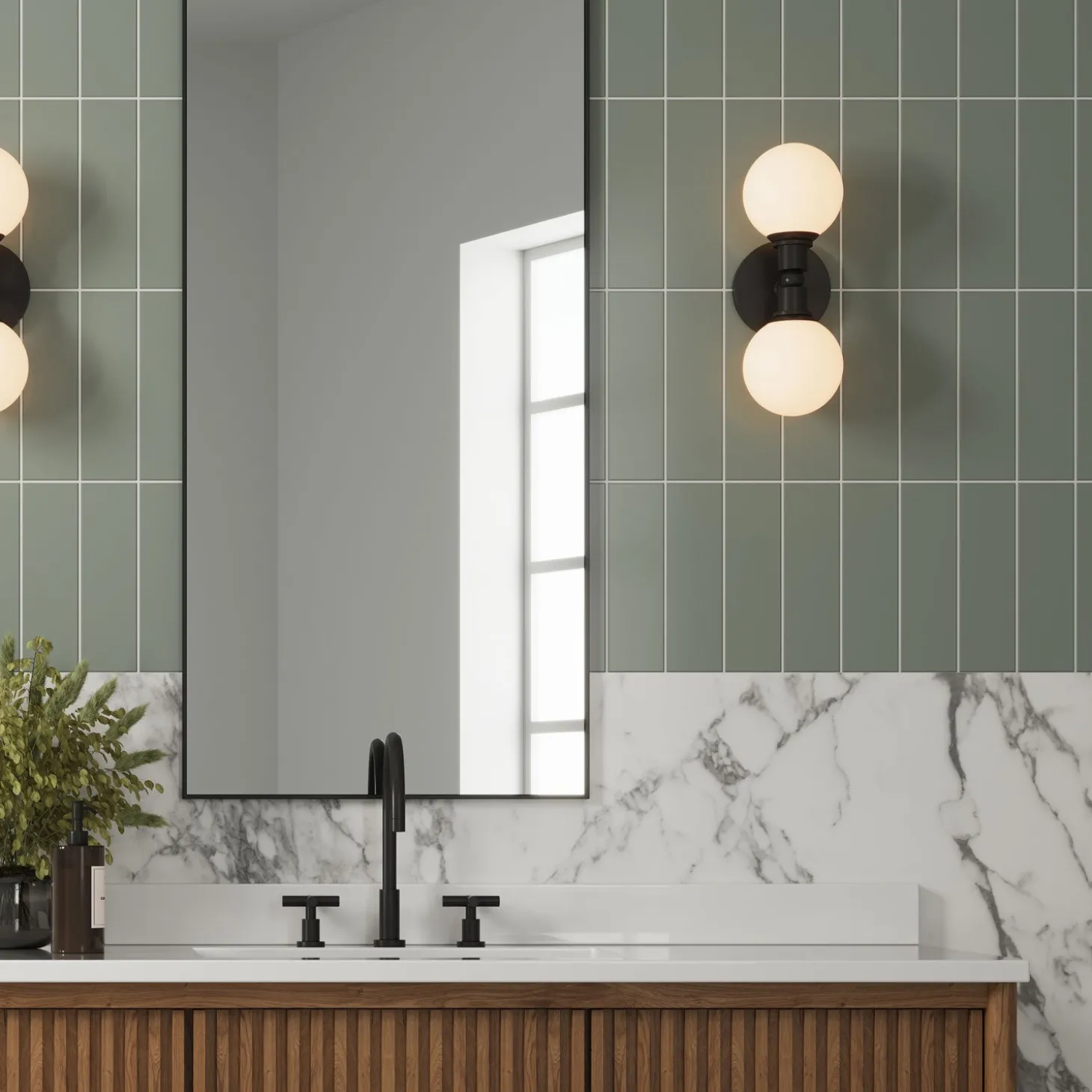 Theo 2 Globe Wall Sconce, Matte Black
