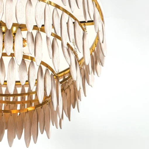 Willa Chandelier, White-Washed Wood and Aged Brass