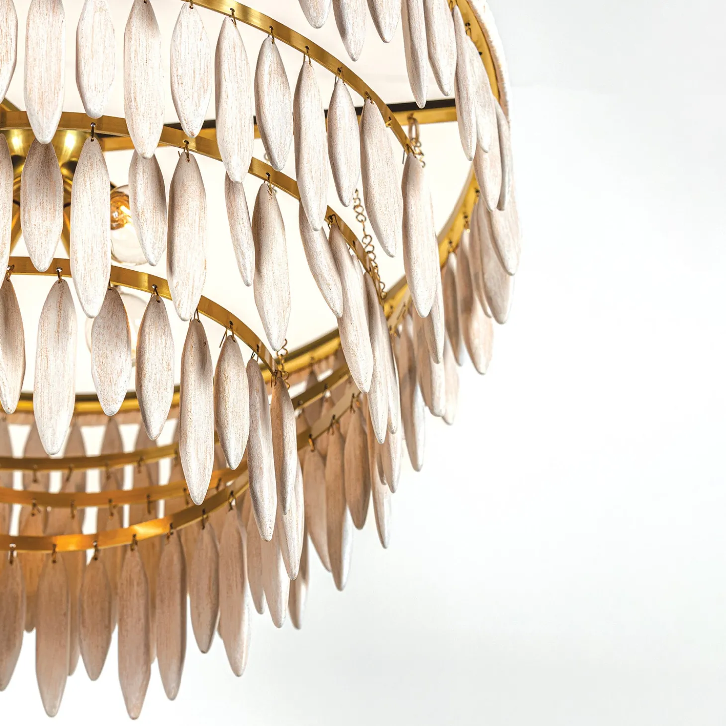 Willa Chandelier, White-Washed Wood and Aged Brass