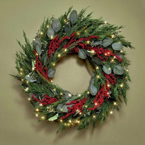 Winterberry and Greenery Wreath with 100 LEDs