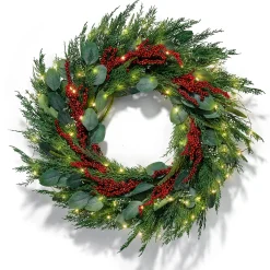 Winterberry and Greenery Wreath with 100 LEDs