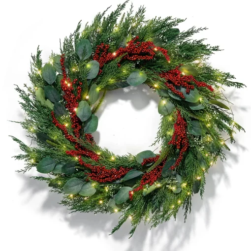 Winterberry and Greenery Wreath with 100 LEDs